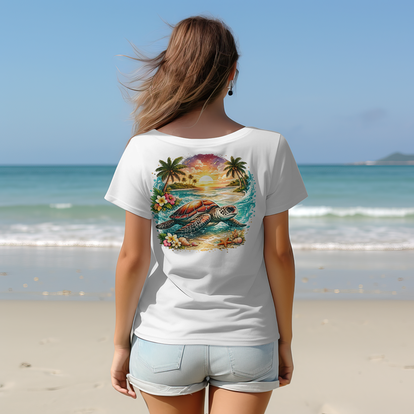 Turtle Beach T-Shirt – Tropical Sea Turtle Sunset Graphic Tee