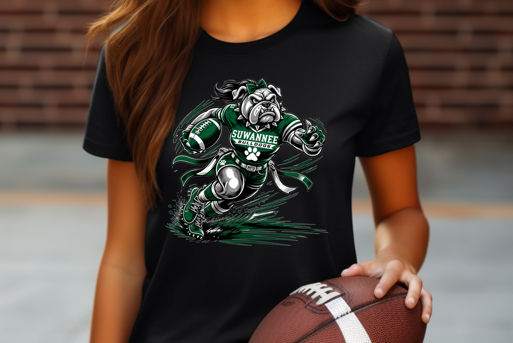 Bulldog Flag Football Spirit Tee – Green & White Game Day Shirt