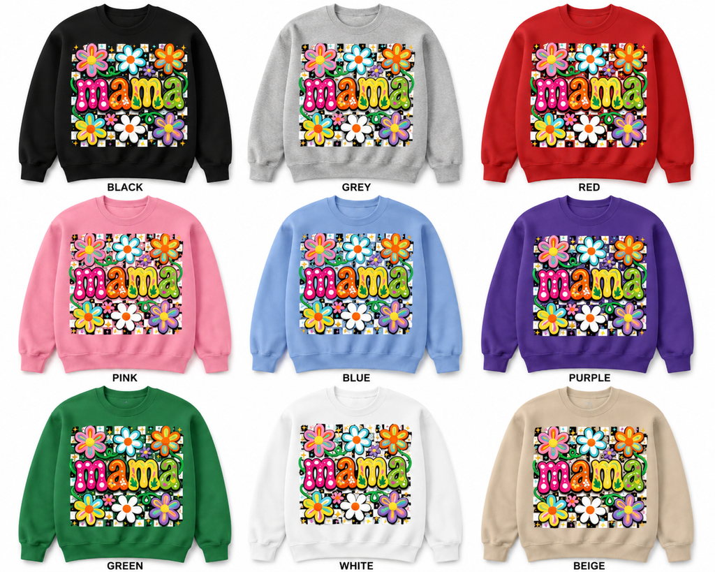 Retro Floral Mama Sweatshirt | Colorful Groovy Mom Crewneck Sweatshirt