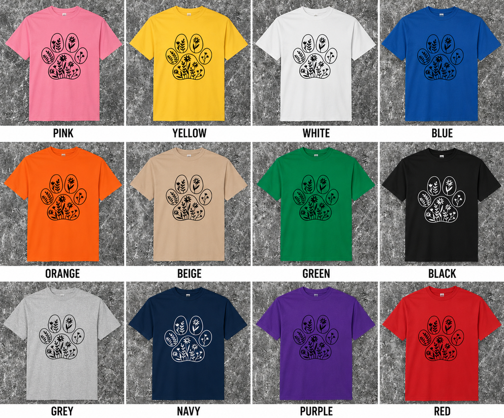 Floral Paw Print Graphic T-Shirt