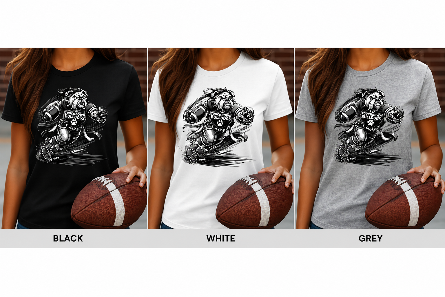 Bulldog Flag Football Spirit Tee – Green & White Game Day Shirt