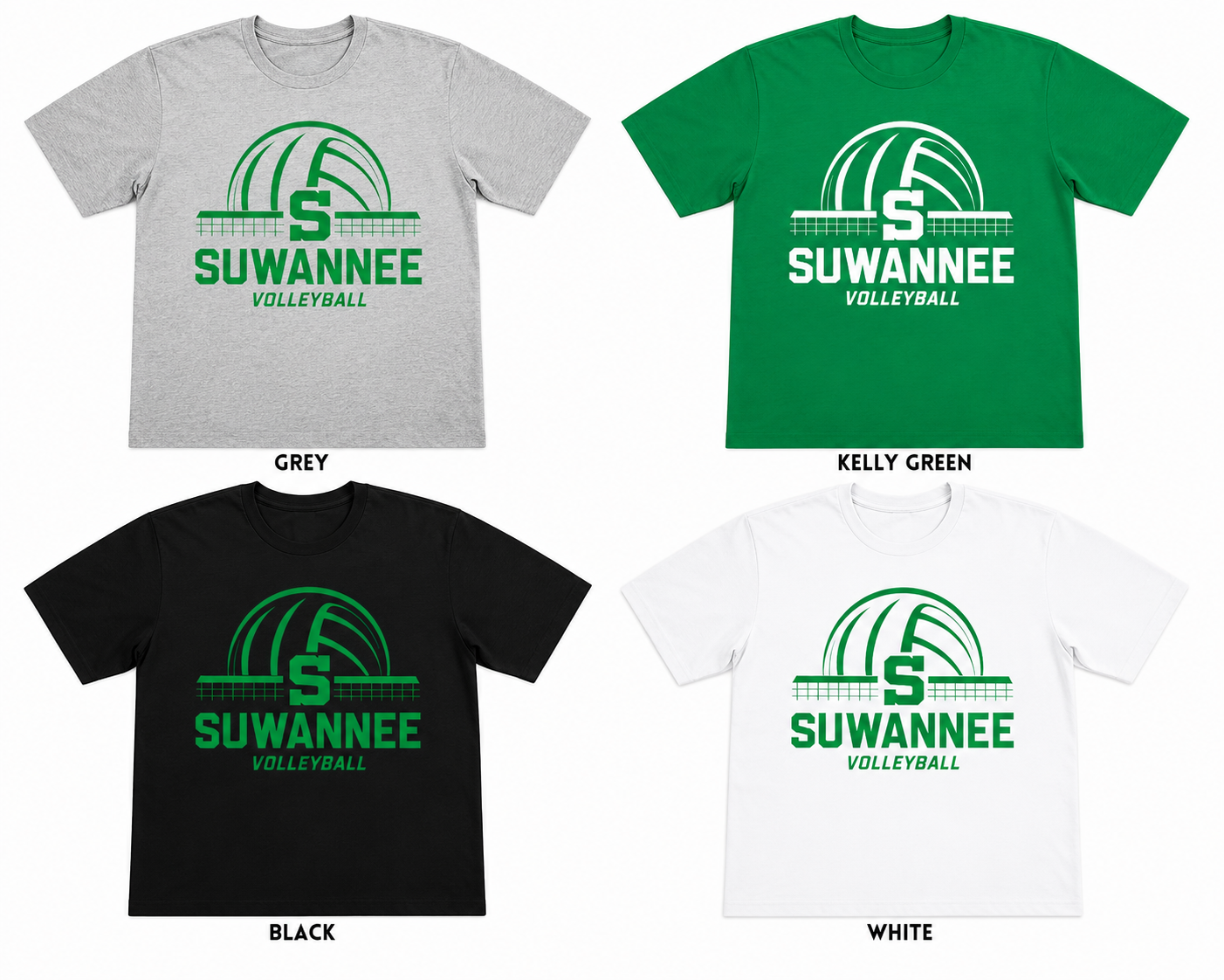 Suwannee Volleyball Performance Spirit Tee – Kelly Green & White