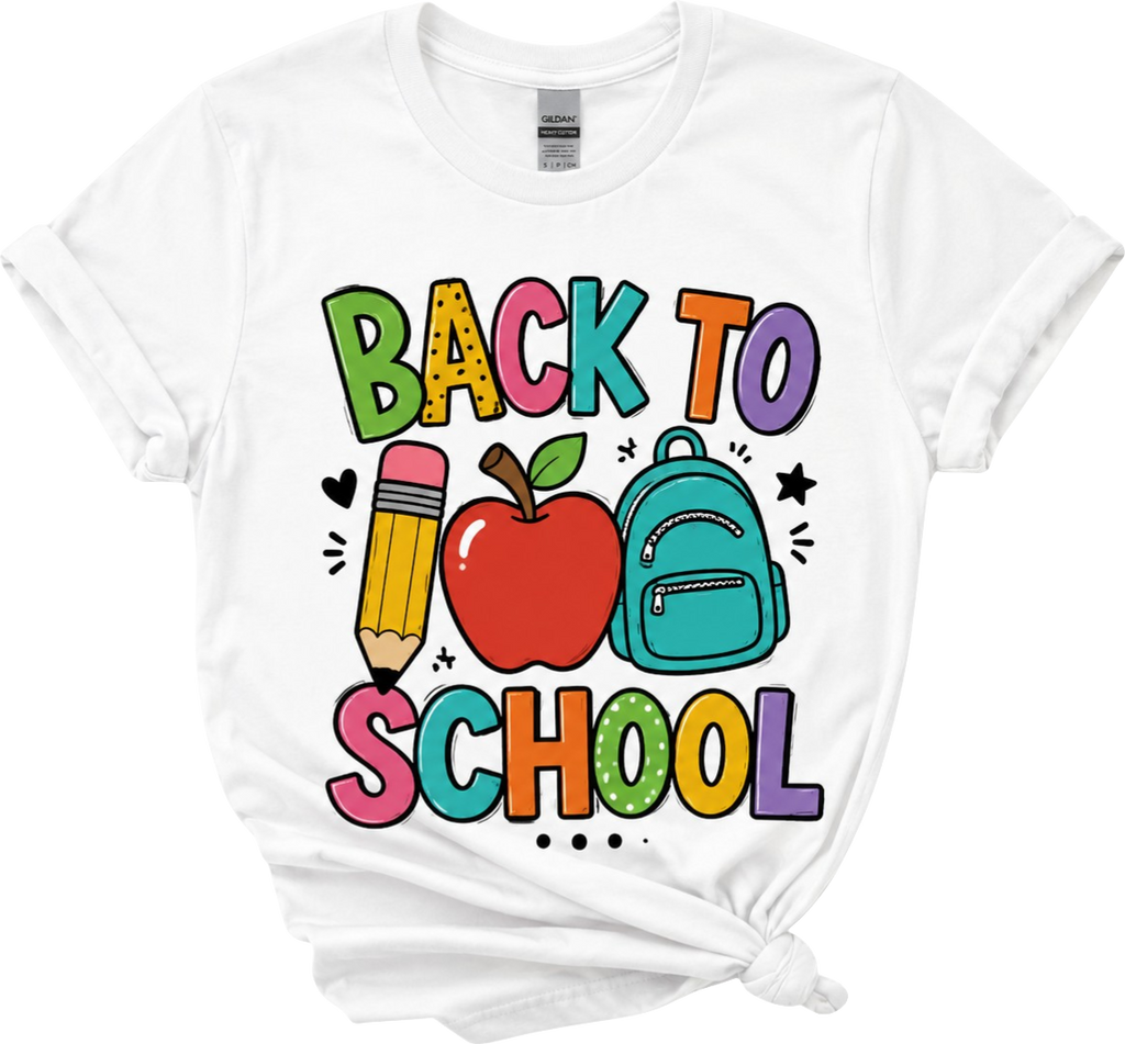 Back to School Apple & Backpack Graphic T-Shirt