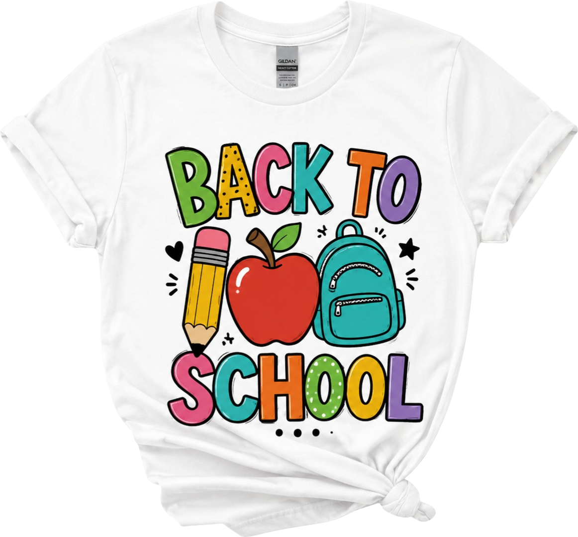 Back to School Apple & Backpack Graphic T-Shirt